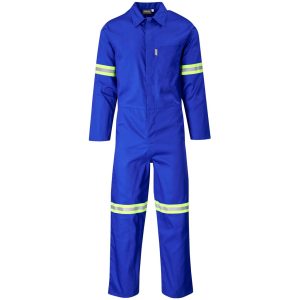 Safety Polycotton Boiler Suit - Reflective Arms & Legs - Yellow Tape in Royal Blue