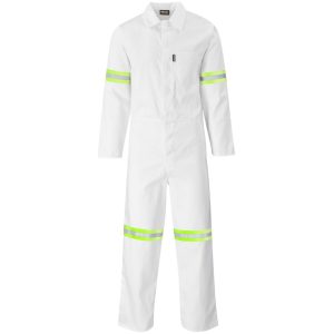 Safety Polycotton Boiler Suit - Reflective Arms & Legs - Yellow Tape in White