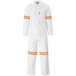 Safety Polycotton Boiler Suit - Reflective Arms & Legs - Orange Tape in White
