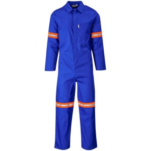 Safety Polycotton Boiler Suit - Reflective Arms Legs & Back - Orange Tape in Royal Blue