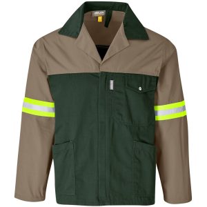 Site Premium Two-Tone Polycotton Jacket - Reflective Arms - Yellow Tape in Khaki