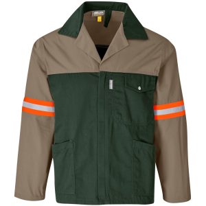 Site Premium Two-Tone Polycotton Jacket - Reflective Arms - Orange Tape in Khaki