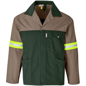 Site Premium Two-Tone Polycotton Jacket - Reflective Arms & Back - Yellow Tape in Khaki