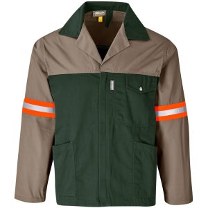Site Premium Two-Tone Polycotton Jacket - Reflective Arms & Back - Orange Tape in Khaki