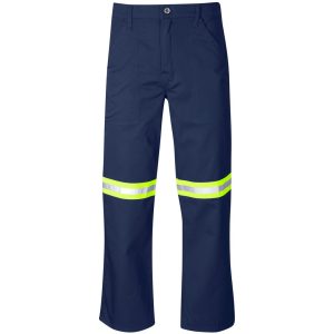 Site Premium Polycotton Pants - Reflective Legs - Yellow Tape in Navy