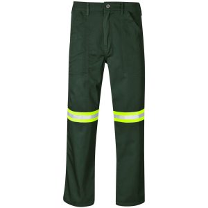 Site Premium Polycotton Pants - Reflective Legs - Yellow Tape in Olive