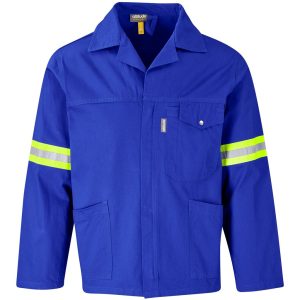 Artisan Premium 100% Cotton Jacket - Reflective Arms & Back - Yellow Tape in Royal Blue