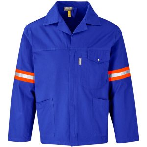Artisan Premium 100% Cotton Jacket - Reflective Arms & Back - Orange Tape in Royal Blue