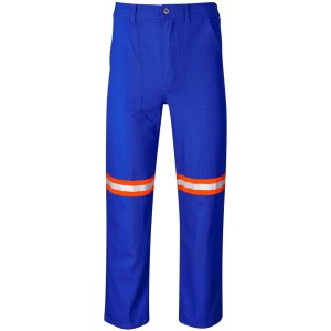Artisan Premium 100% Cotton Pants - Reflective Legs - Orange Tape in Royal Blue