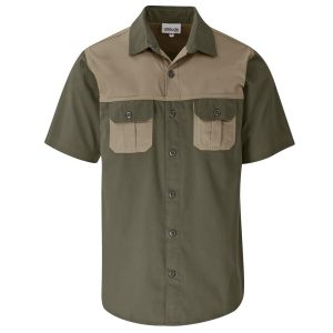 Mens Short Sleeve Serengeti 2-Tone Bush Shirt in Military Green