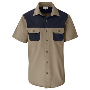 Mens Short Sleeve Serengeti 2-Tone Bush Shirt in Stone