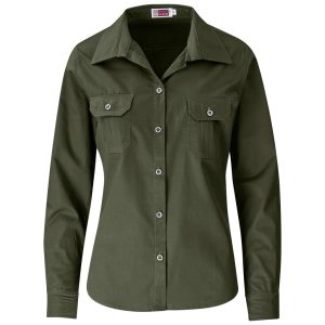 Ladies Long Sleeve Wildstone Shirt in Military Green