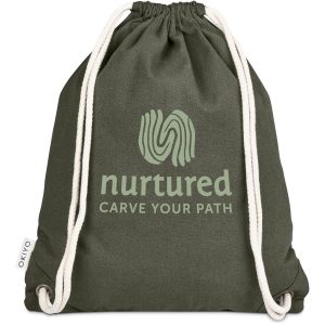 Okiyo Kinchaku Recycled Canvas Drawstring Bag in Military Green