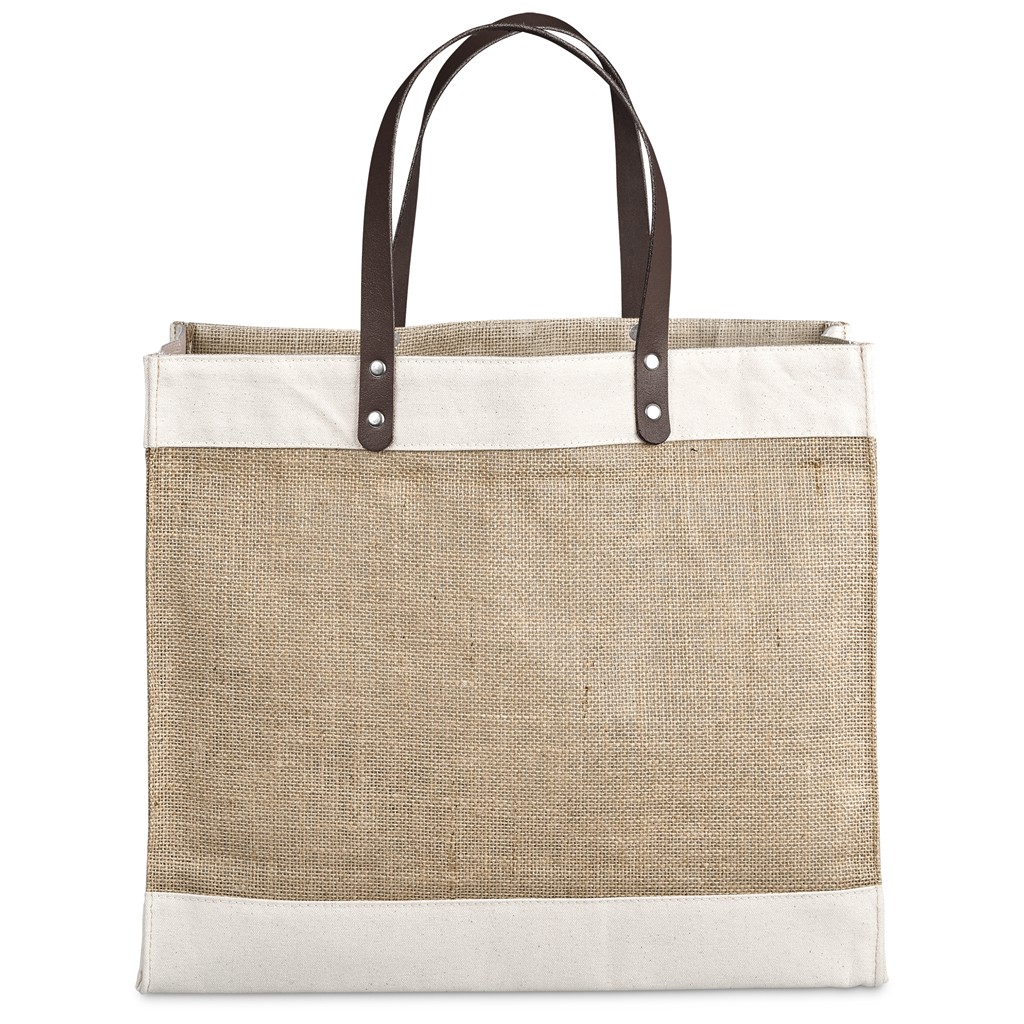 Okiyo Reza Jute & Cotton Tote with Leather Handles – Natural