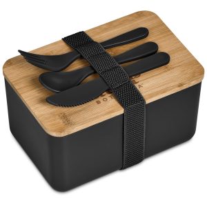 Okiyo Pasuta Recycled Plastic & Bamboo Lunch Box in Black