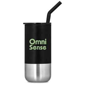 Kooshty Cheerio Stainless Steel & Plastic Double-Wall Tumbler & Straw – 480ml in Black
