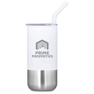Kooshty Cheerio Stainless Steel & Plastic Double-Wall Tumbler & Straw – 480ml in Solid White