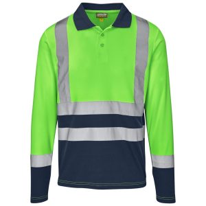 Long Sleeve Surveyor Two-Tone Hi-Viz Golf Shirt in Lime