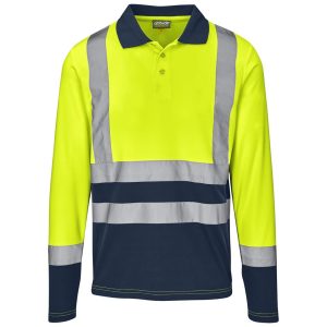 Long Sleeve Surveyor Two-Tone Hi-Viz Golf Shirt in Yellow