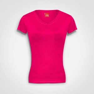 Ladies Fitted V-Neck T-Shirt in Fuchsia