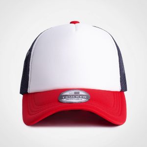 Vintage Trucker Three Tone Cap in Red White Navy