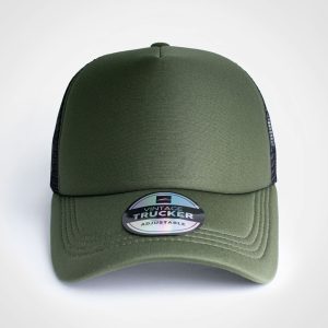 Vintage Trucker Two Tone Cap in Olive Black